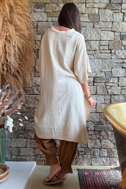 Tasha Cushion Cotton Oversized Shirt Tunic Vanilla